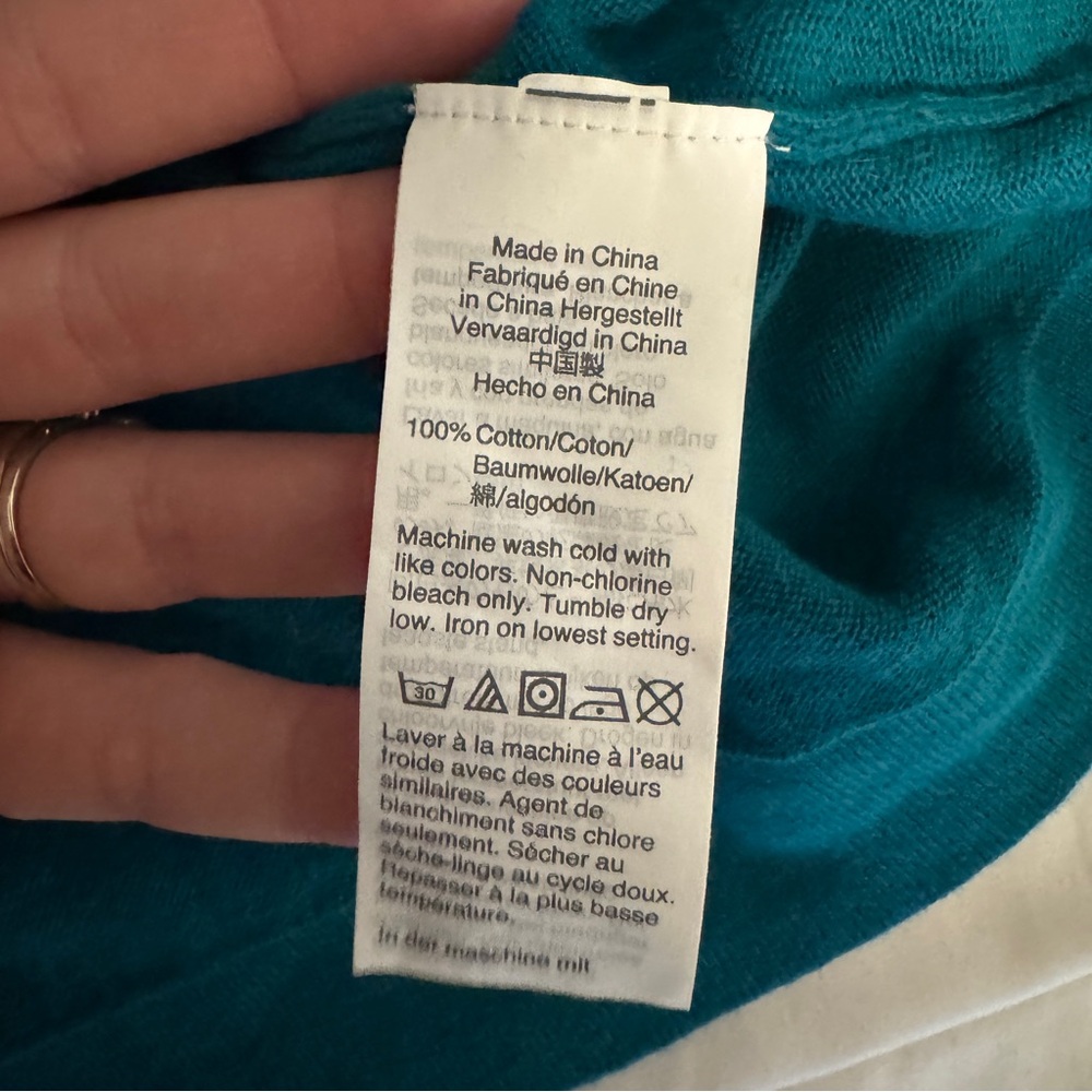 J. Crew Women’s Large Teal Ruffle Neck Cotton Sweater Keyhole Back Long Sleeve L - Picture 6 of 6